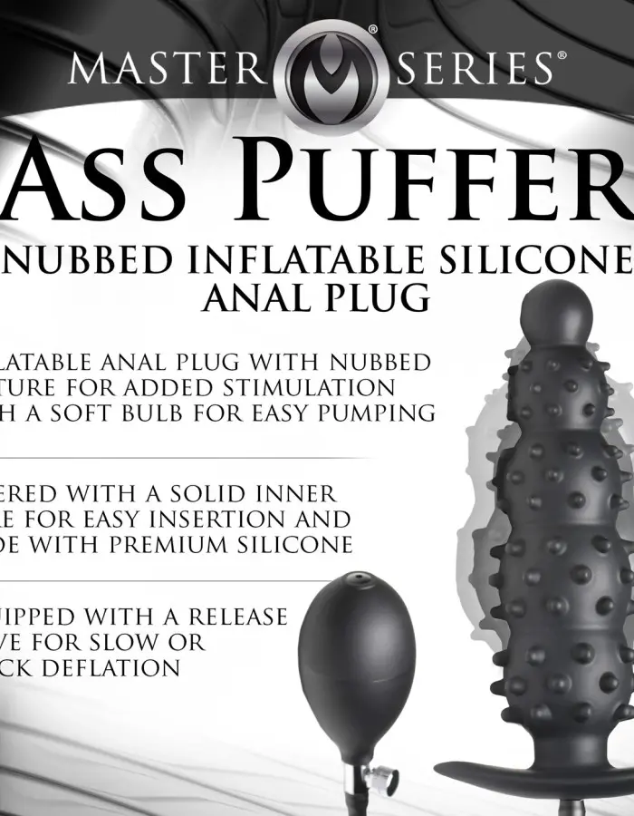 Ass Puffer Nubbed Inflatable Silicone Anal Plug -  Black