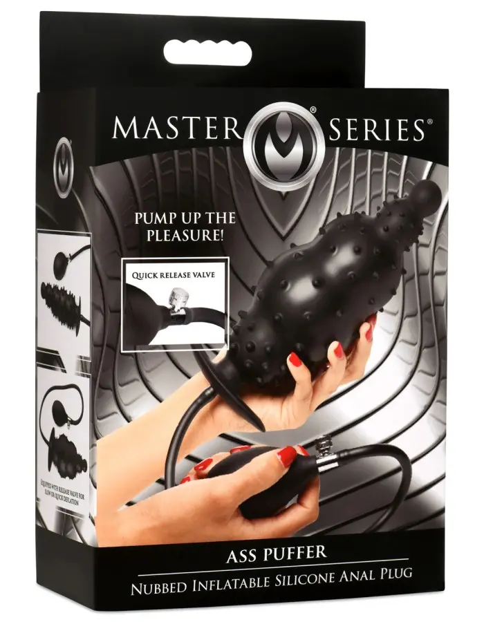 Ass Puffer Nubbed Inflatable Silicone Anal Plug -  Black
