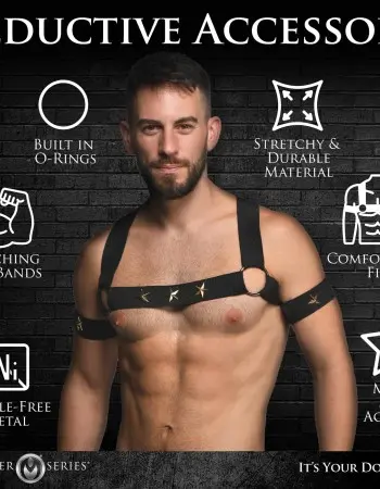 Star Boy Male Chest Harness With Arm Bands -  Large/xlarge - Black