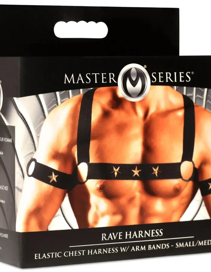 Star Boy Male Chest Harness With Arm Bands -  Small/medium - Black