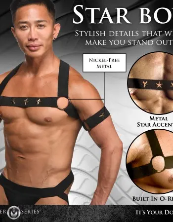 Star Boy Male Chest Harness With Arm Bands -  Small/medium - Black