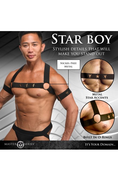 Star Boy Male Chest Harness With Arm Bands -  Small/medium - Black