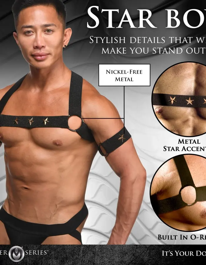 Star Boy Male Chest Harness With Arm Bands -  Small/medium - Black