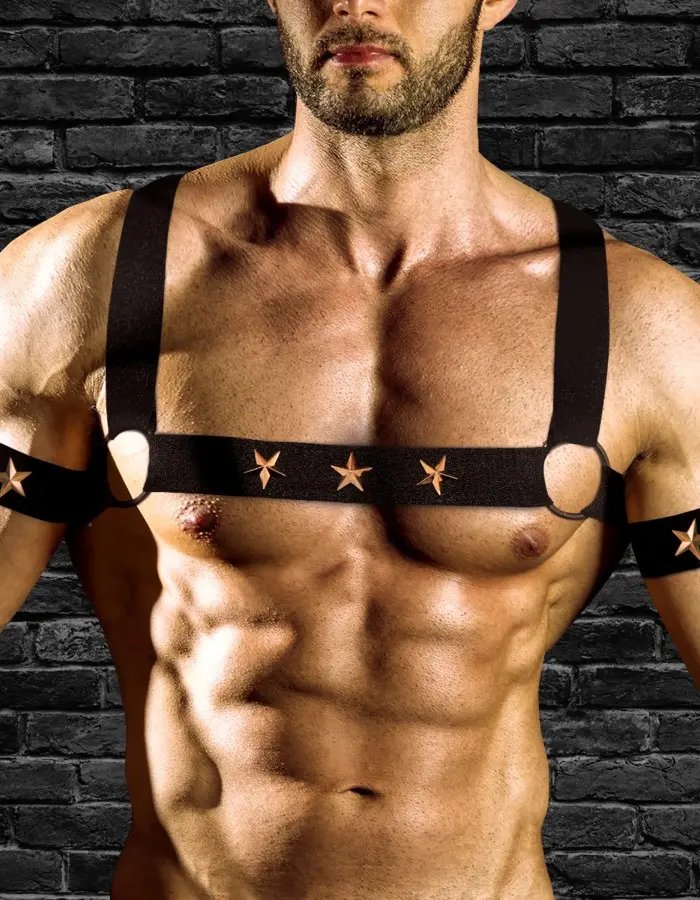 Star Boy Male Chest Harness With Arm Bands -  Small/medium - Black
