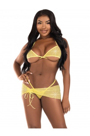 3 Pc Rhinestone Mesh Set - Medium/large - Baby  Yellow