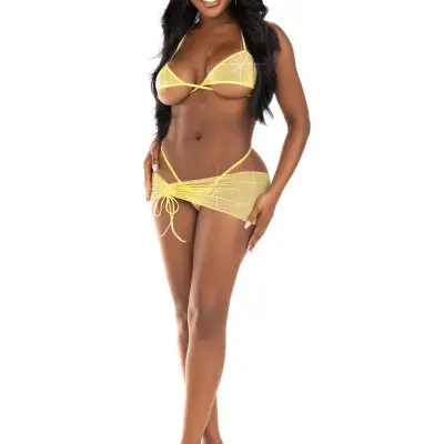 3 Pc Rhinestone Mesh Set - Small/medium - Baby Yellow