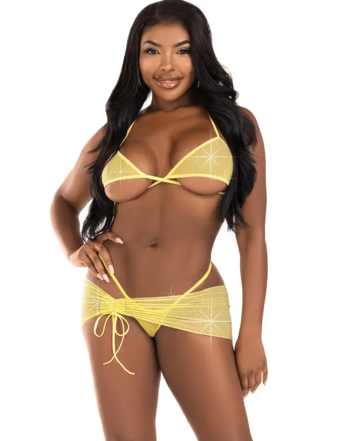 3 Pc Rhinestone Mesh Set - Small/medium - Baby Yellow