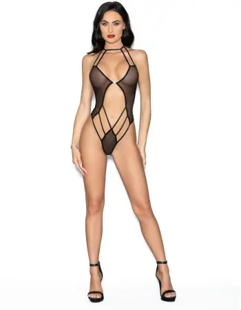 Jeweled Front Back Teddy - One Size - Black