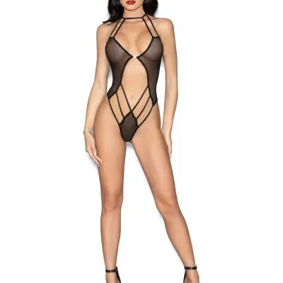 Jeweled Front Back Teddy - One Size - Black