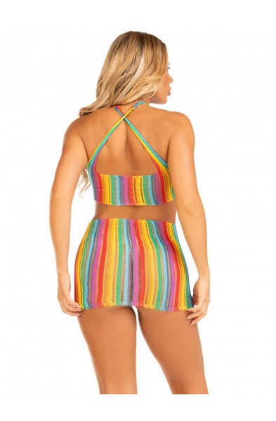 Rainbow Stripe Cross Over Mini Dress - One Size - Multicolor