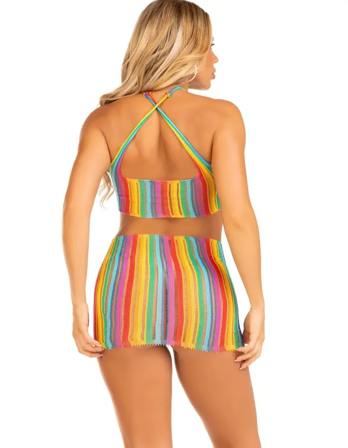 Rainbow Stripe Cross Over Mini Dress - One Size - Multicolor