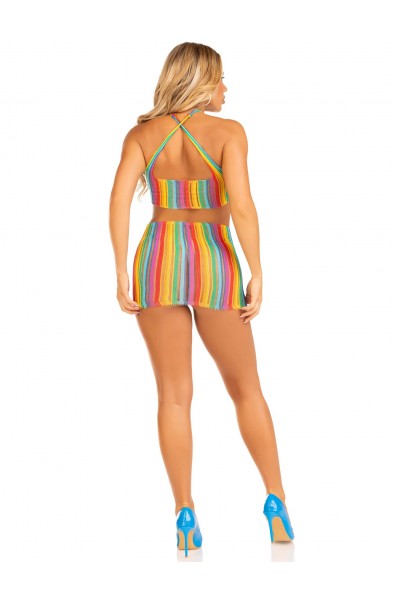 Rainbow Stripe Cross Over Mini Dress - One Size - Multicolor