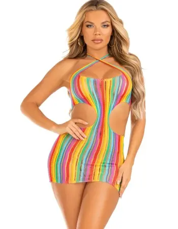 Rainbow Stripe Cross Over Mini Dress - One Size - Multicolor