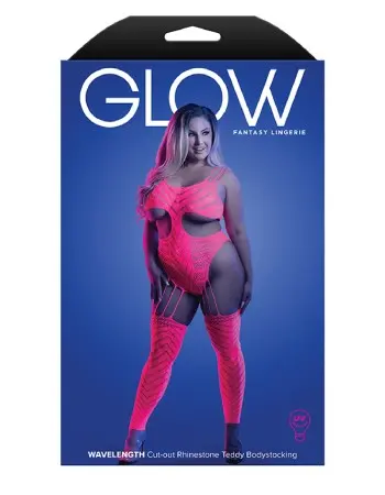 Wavelength Cutout Rhinestone Teddy Bodystocking -  Queen - Neon Pink