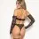 3 Pc Lace Bralette and Thong With Gloves Set - One Size - Black