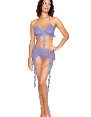 Bralette With Garter Belt and G-String - One Size - Lavender Haze