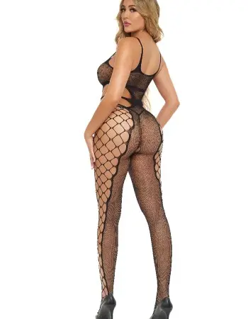 Hit the Line Crotchless Bodystocking - One Size -  Black