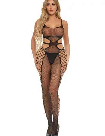 Hit the Line Crotchless Bodystocking - One Size -  Black