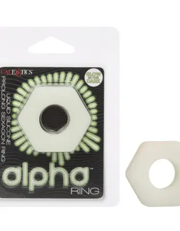 Alpha Glow-in-the-Dark Liquid Silicone Prolong Sexagon Ring - White