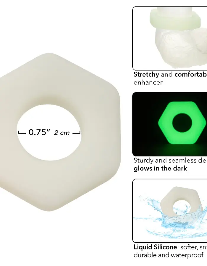Alpha Glow-in-the-Dark Liquid Silicone Prolong Sexagon Ring - White