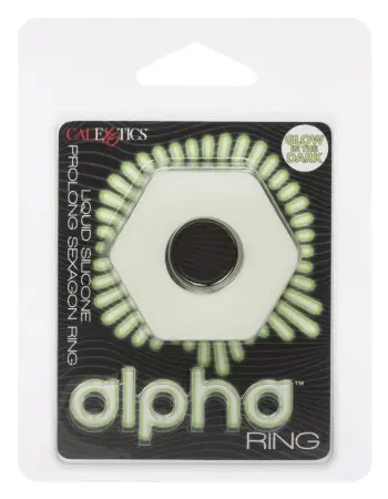 Alpha Glow-in-the-Dark Liquid Silicone Prolong Sexagon Ring - White