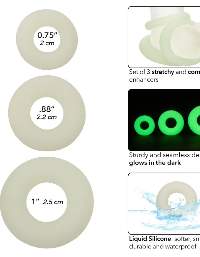 Alpha Glow-in-the-Dark Liquid Silicone 3 Ring Set - White