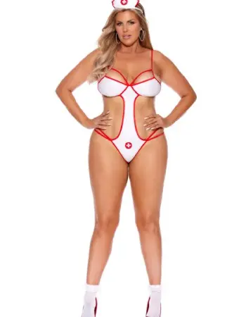 Nurse Naughty Teddy - Queen Size - White/red