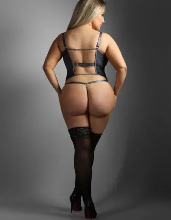 Gartered Bustier and G-String Panty - Queen Size - Gray