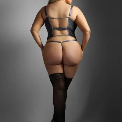 Gartered Bustier and G-String Panty - Queen Size - Gray