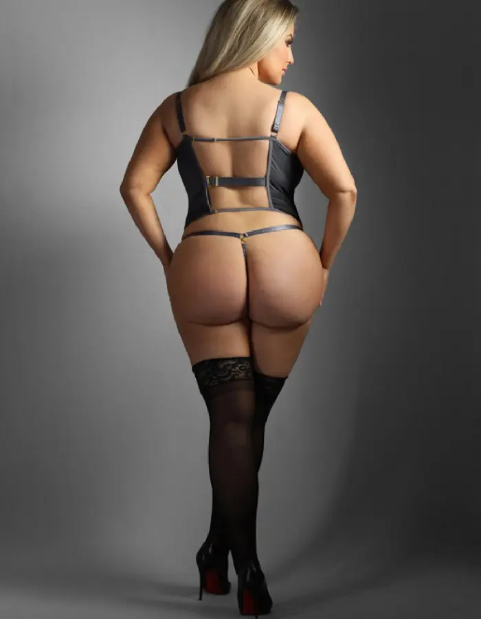 Gartered Bustier and G-String Panty - Queen Size - Gray