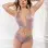 2 Pc Open Crotch Laced Teddy With Criss Cross Back and Garters - One Size - Gray Lilac