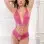 2 Pc Open Crotch Laced Teddy With Criss Cross Back and Garters - One Size - Raspberry Rose