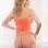 3 Pc Sheer Lace Garter Bustier With Thong and Stockings - One Size - Bright Orange