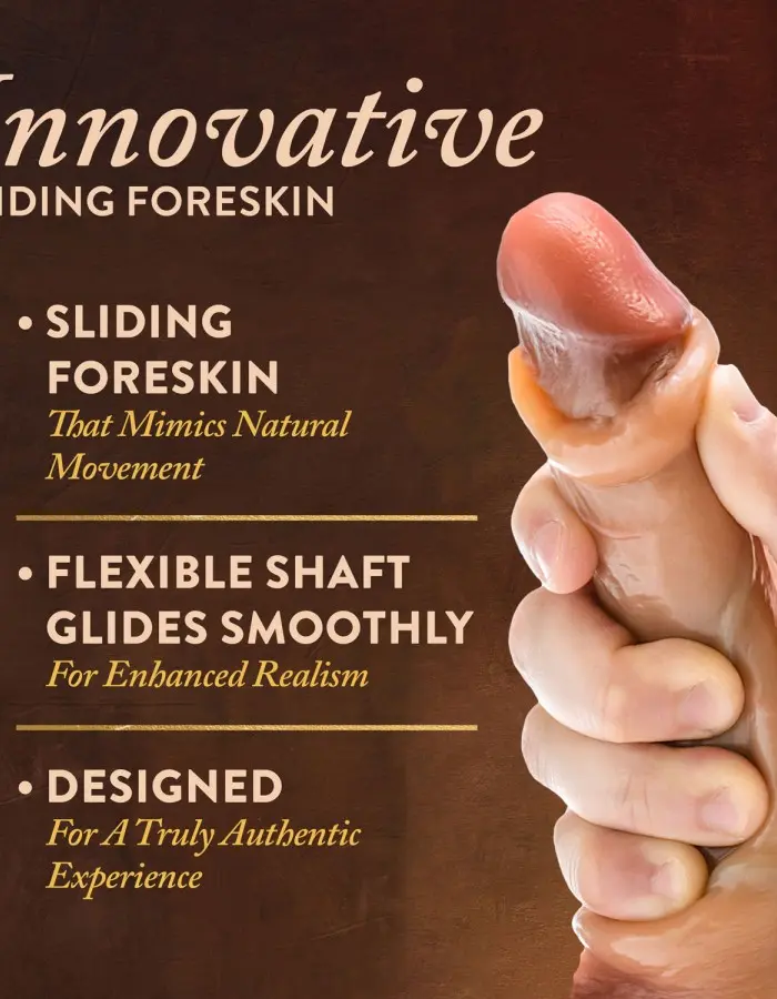 Renaissance - Davinci - 8 Inch Sliding Foreskin Dildo With Squeezable Balls - Tan