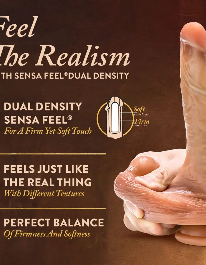 Renaissance - Davinci - 8 Inch Sliding Foreskin Dildo With Squeezable Balls - Tan