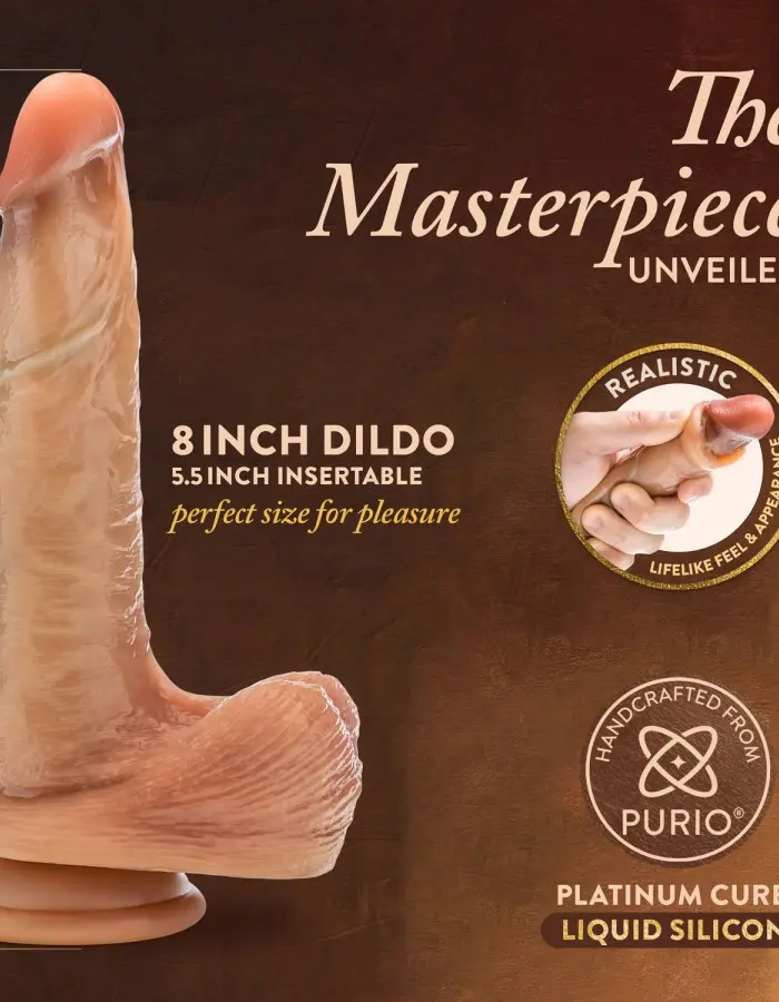 Renaissance - Davinci - 8 Inch Sliding Foreskin Dildo With Squeezable Balls - Tan