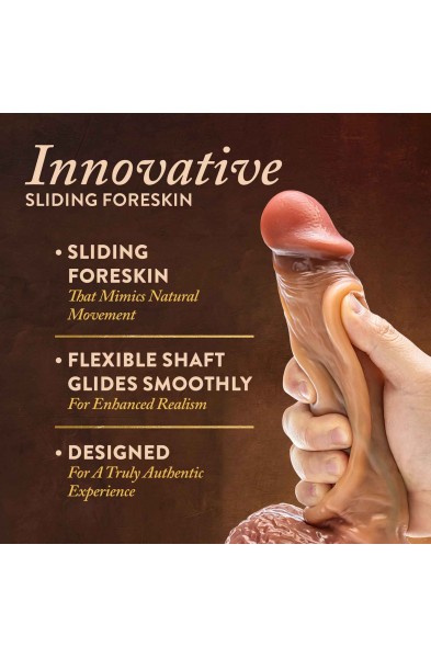 Renaissance - Raphael - 9.5 Inch Sliding Foreskin  Dildo With Squeezable Balls - Tan