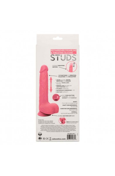 Rechargeable Rumbling and Thrusting Silicone Studs - Pink