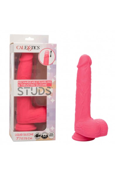 Rechargeable Rumbling and Thrusting Silicone Studs - Pink