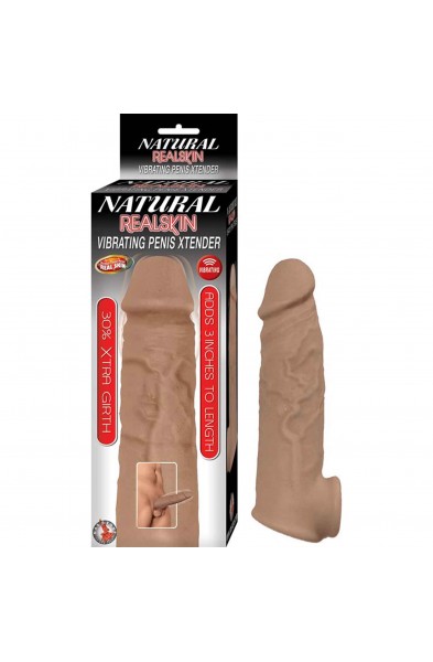 Natural Realskin Vibrating Penis Xtender - Brown