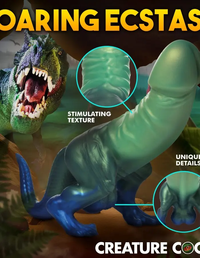 Jurassic Cock Dinosaur Silicone Dildo - Green/blue