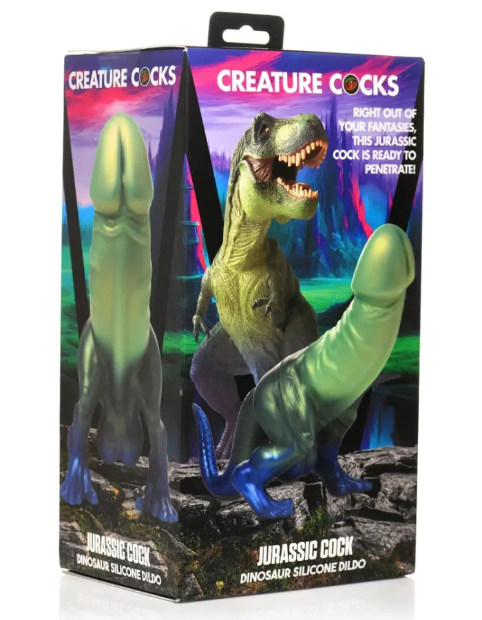 Jurassic Cock Dinosaur Silicone Dildo - Green/blue