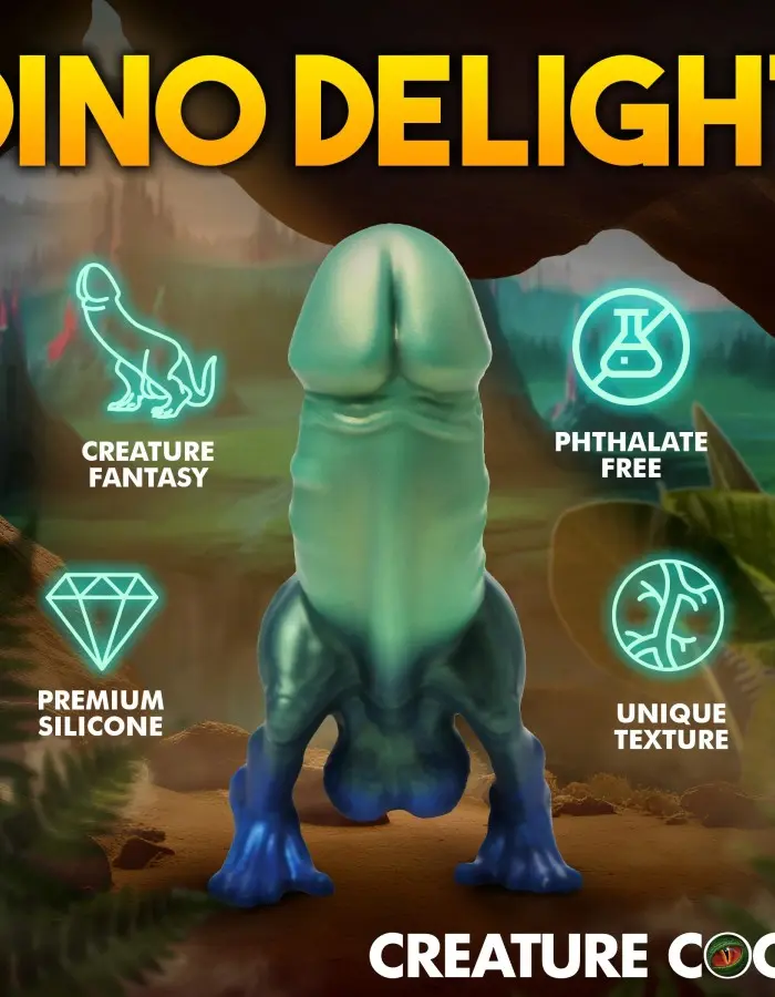 Jurassic Cock Dinosaur Silicone Dildo - Green/blue