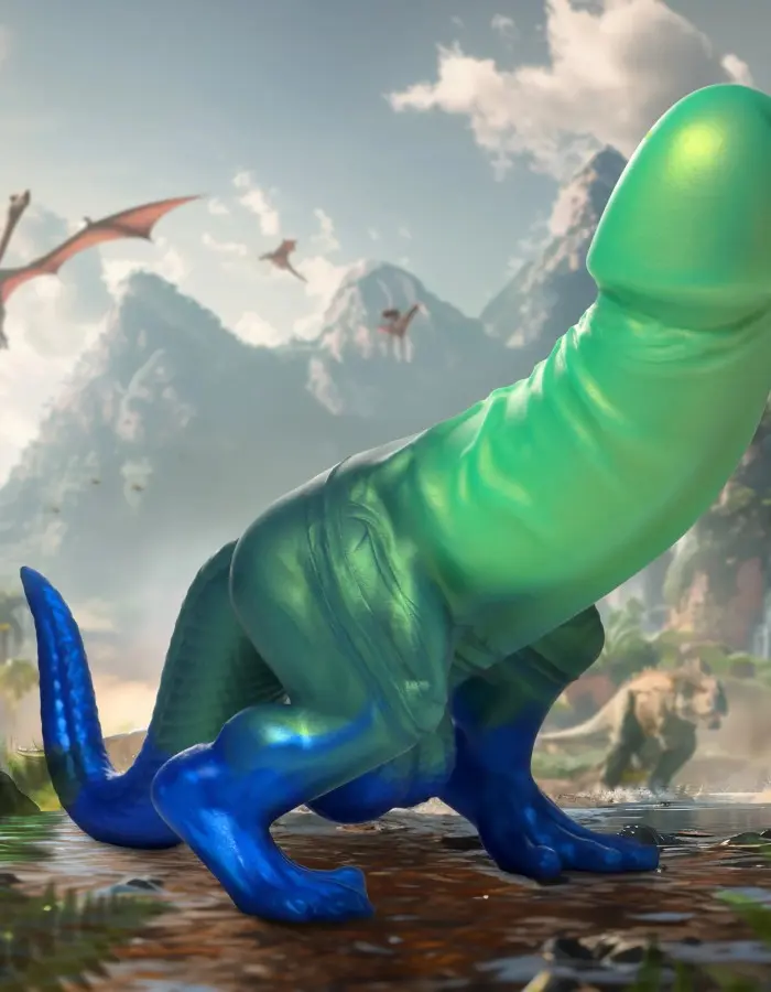 Jurassic Cock Dinosaur Silicone Dildo - Green/blue