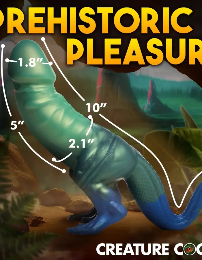 Jurassic Cock Dinosaur Silicone Dildo - Green/blue