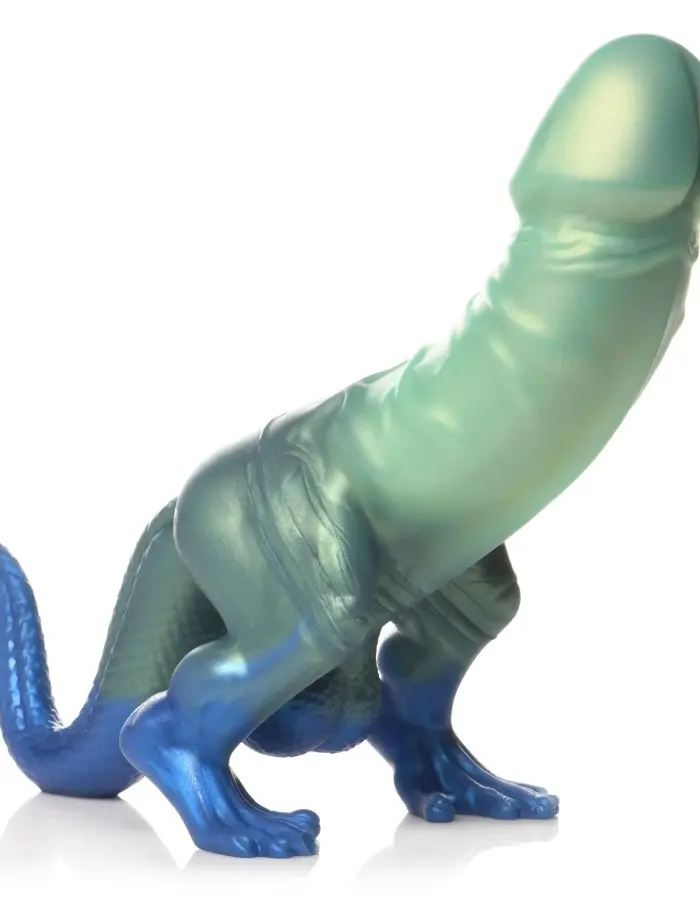 Jurassic Cock Dinosaur Silicone Dildo - Green/blue