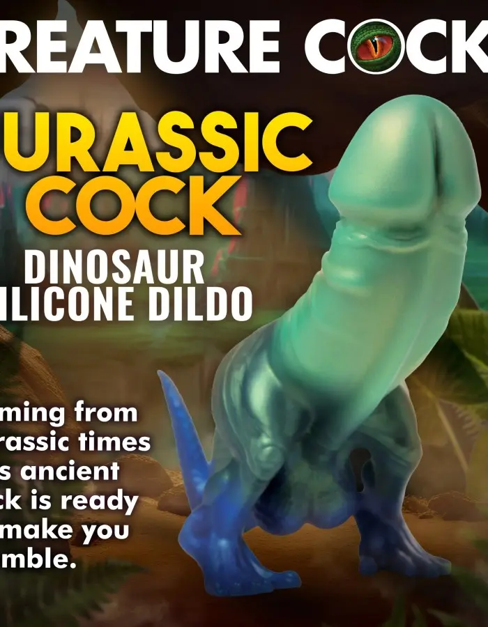 Jurassic Cock Dinosaur Silicone Dildo - Green/blue