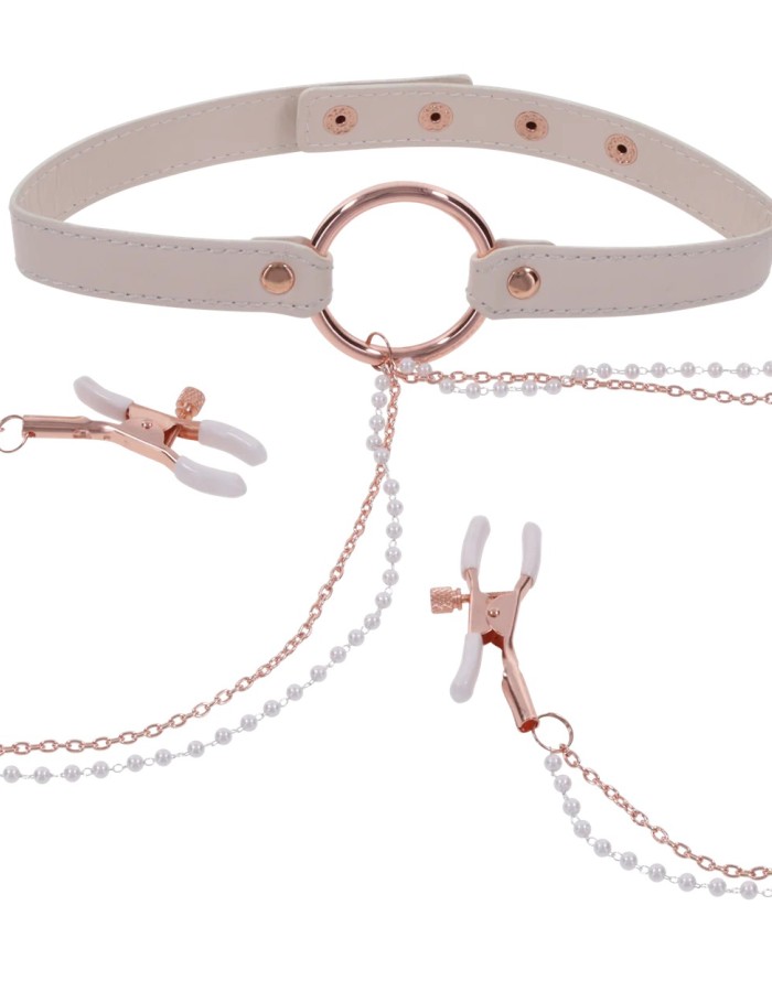 Peaches N Creame Collar With Nipple Clamps - Pink