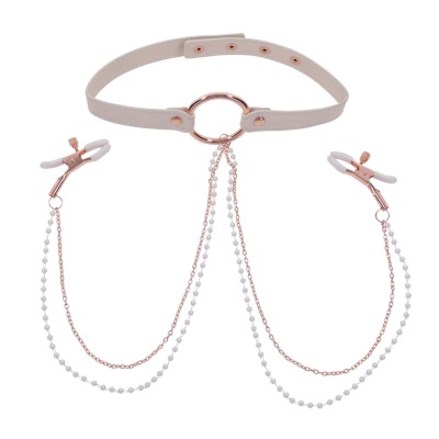 Peaches N Creame Collar With Nipple Clamps - Pink