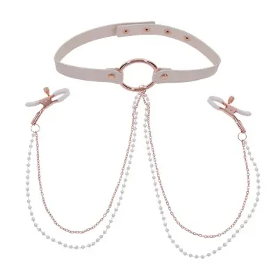 Peaches N Creame Collar With Nipple Clamps - Pink